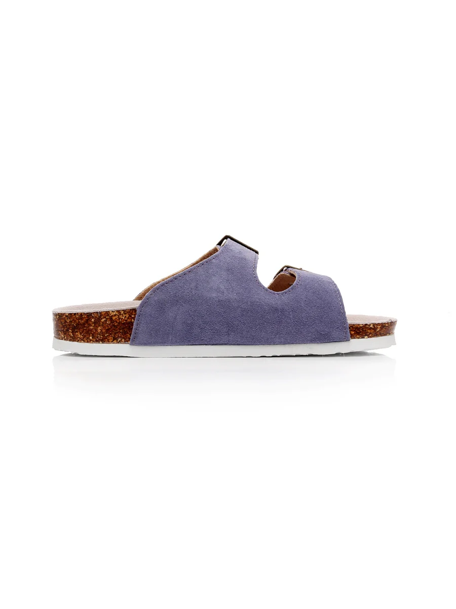 Maibulun | Mauve Double-Buckle Wide-Strap Suede Leather Sandals - Image 4