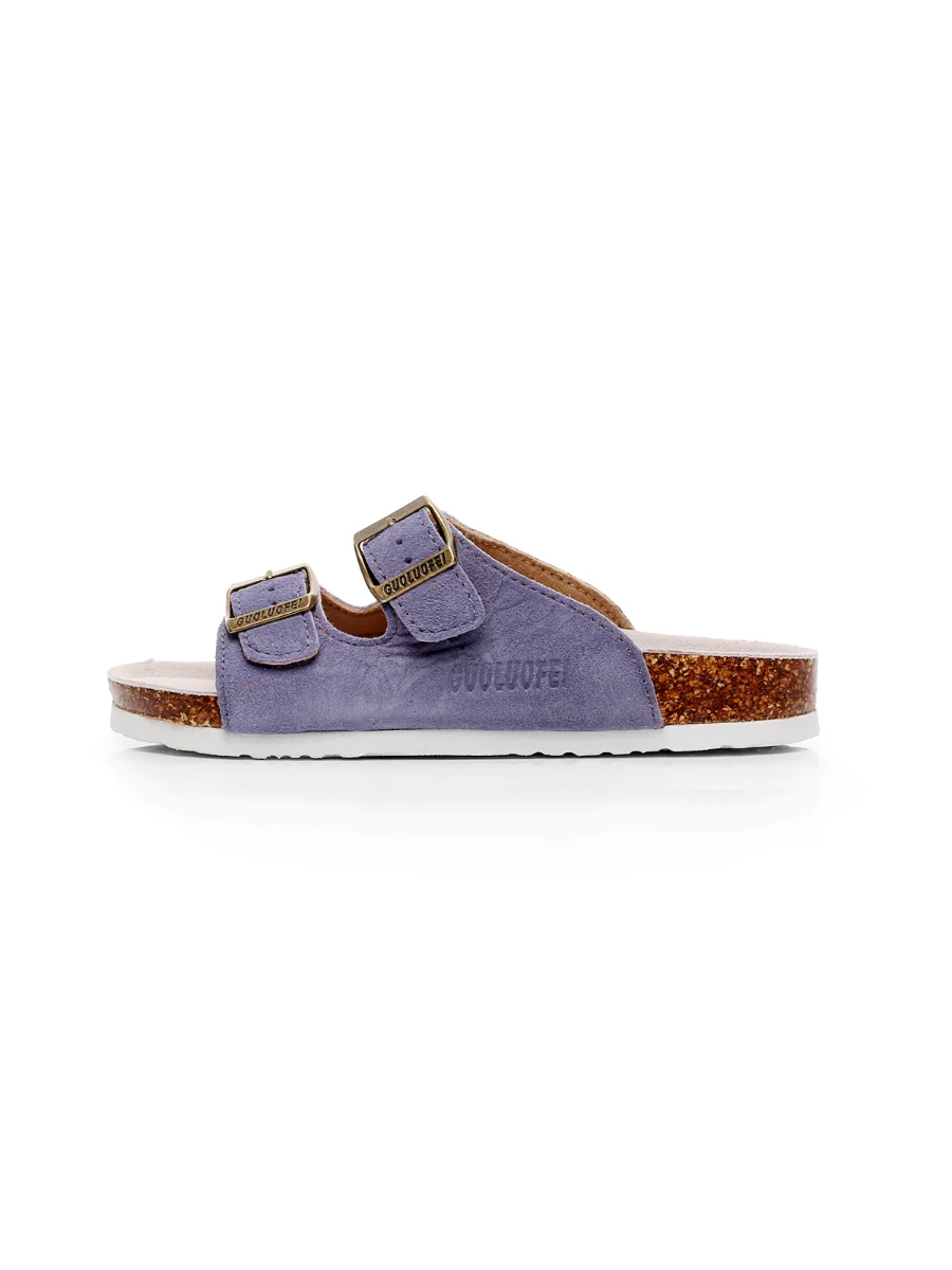 Maibulun | Mauve Double-Buckle Wide-Strap Suede Leather Sandals - Image 5