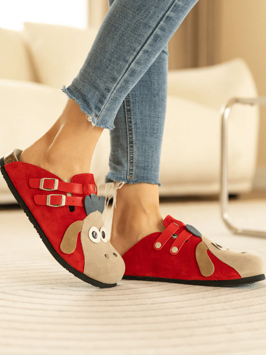 Maibulun | Moo Moo Baa Baa Double Strap Suede Clog - Red - Image 2