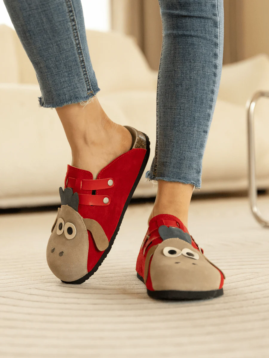 Maibulun | Moo Moo Baa Baa Double Strap Suede Clog - Red - Image 3