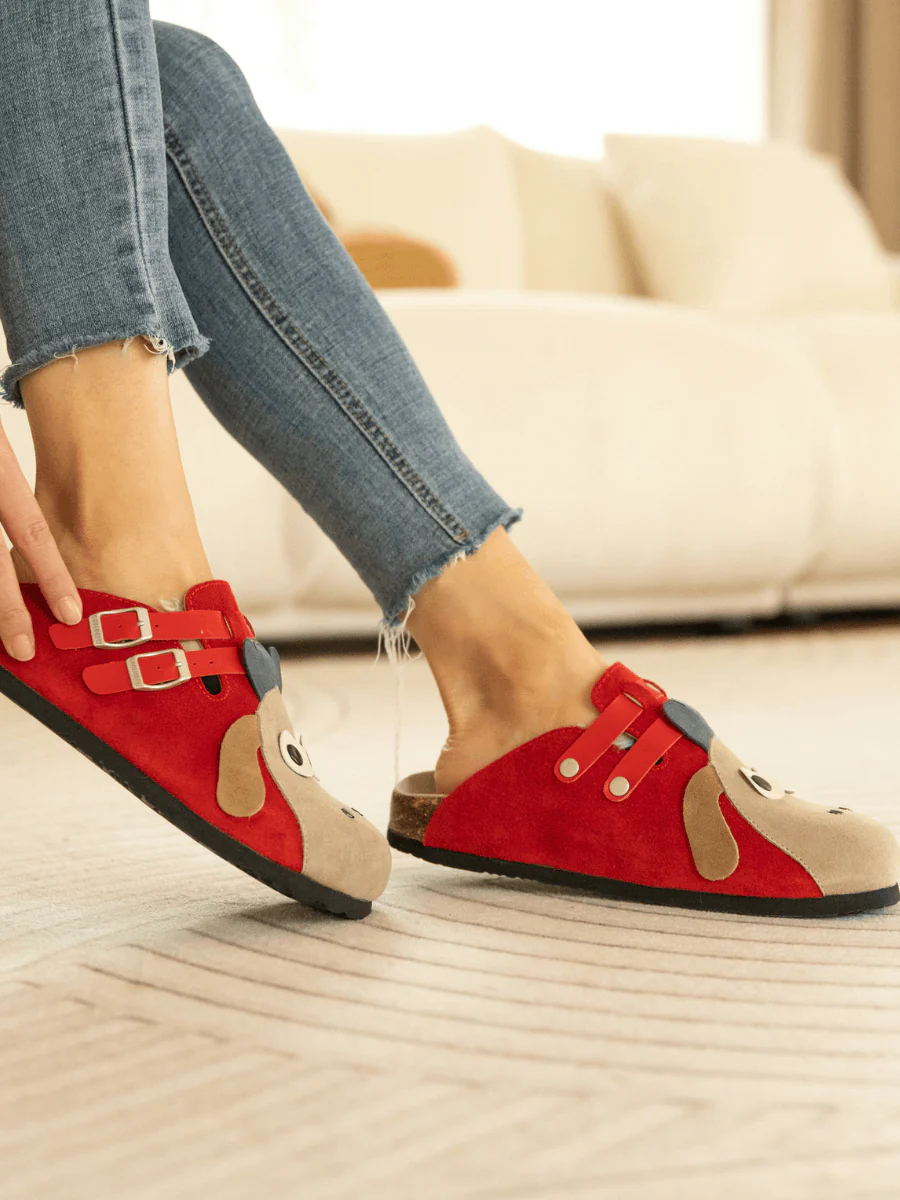 Maibulun | Moo Moo Baa Baa Double Strap Suede Clog - Red - Image 4