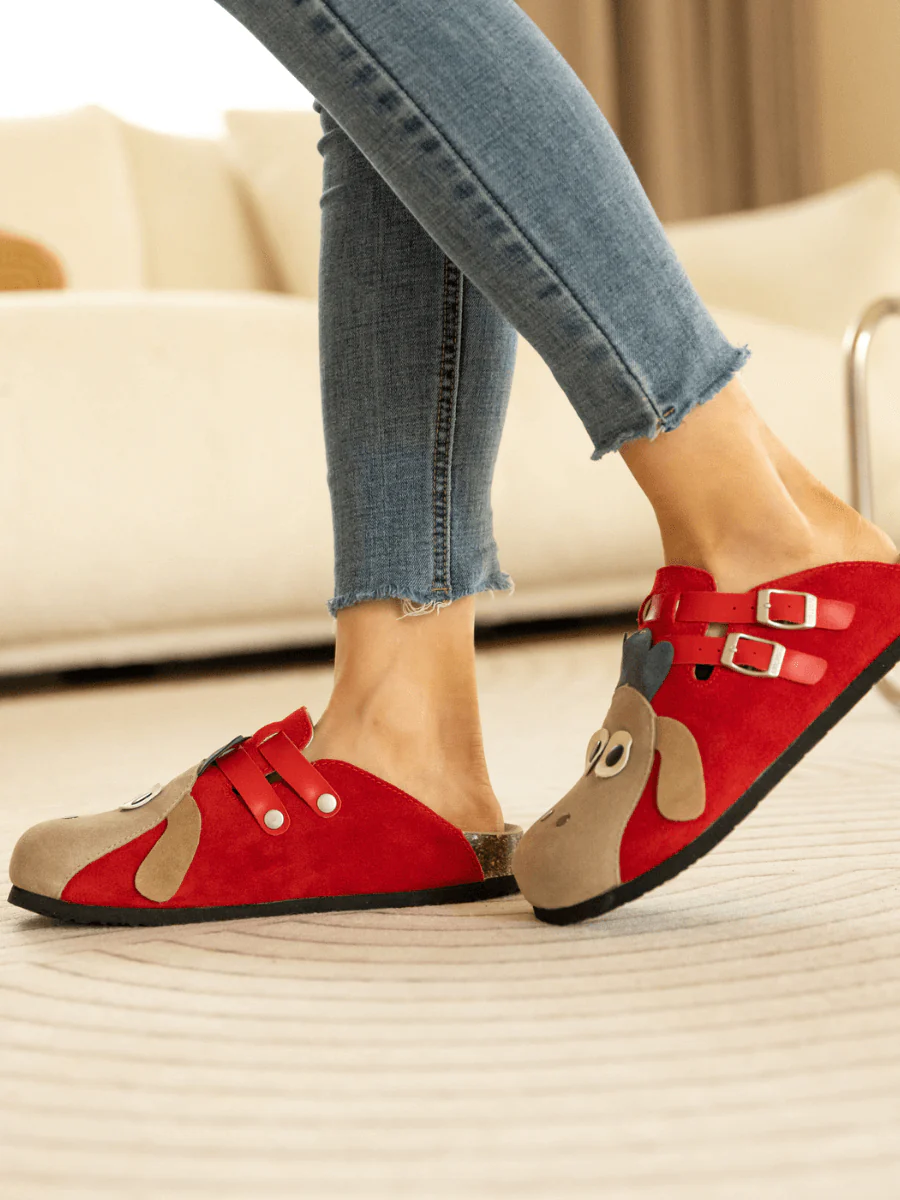 Maibulun | Moo Moo Baa Baa Double Strap Suede Clog - Red - Image 6