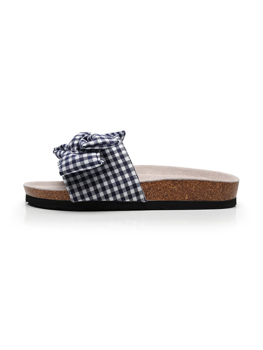 Maibulun | Navy Gingham Bow Sandals Slides - Image 5