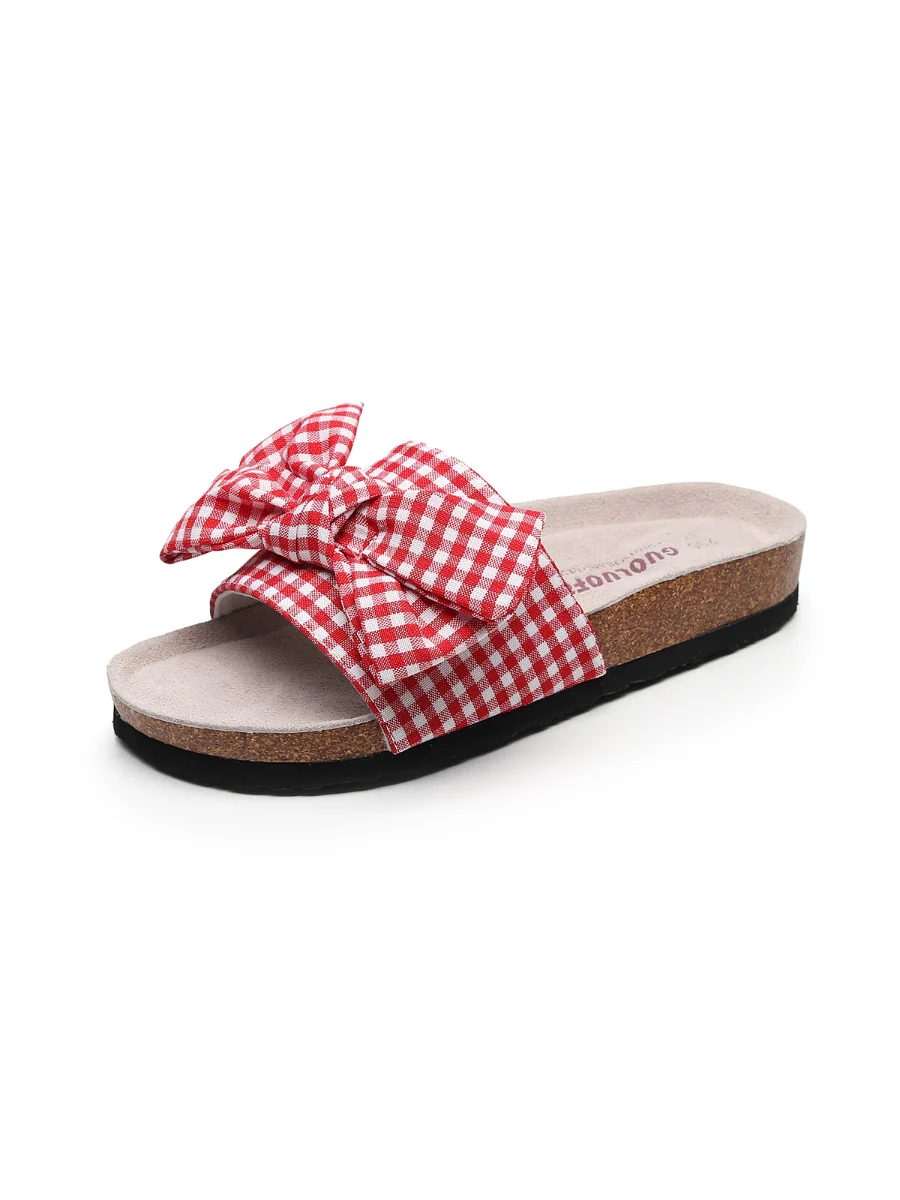 Maibulun | Red Gingham Bow Sandals Slides - Image 2