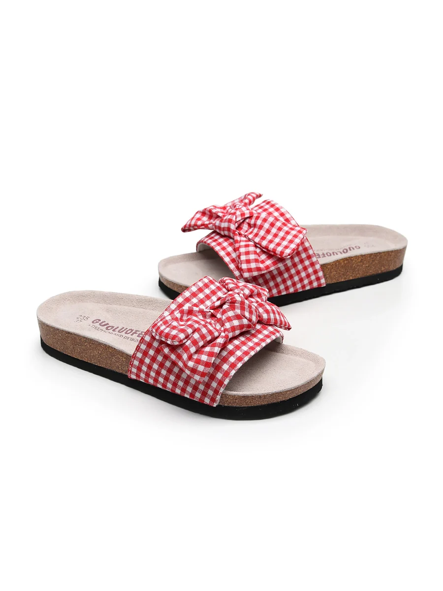 Maibulun | Red Gingham Bow Sandals Slides - Image 3