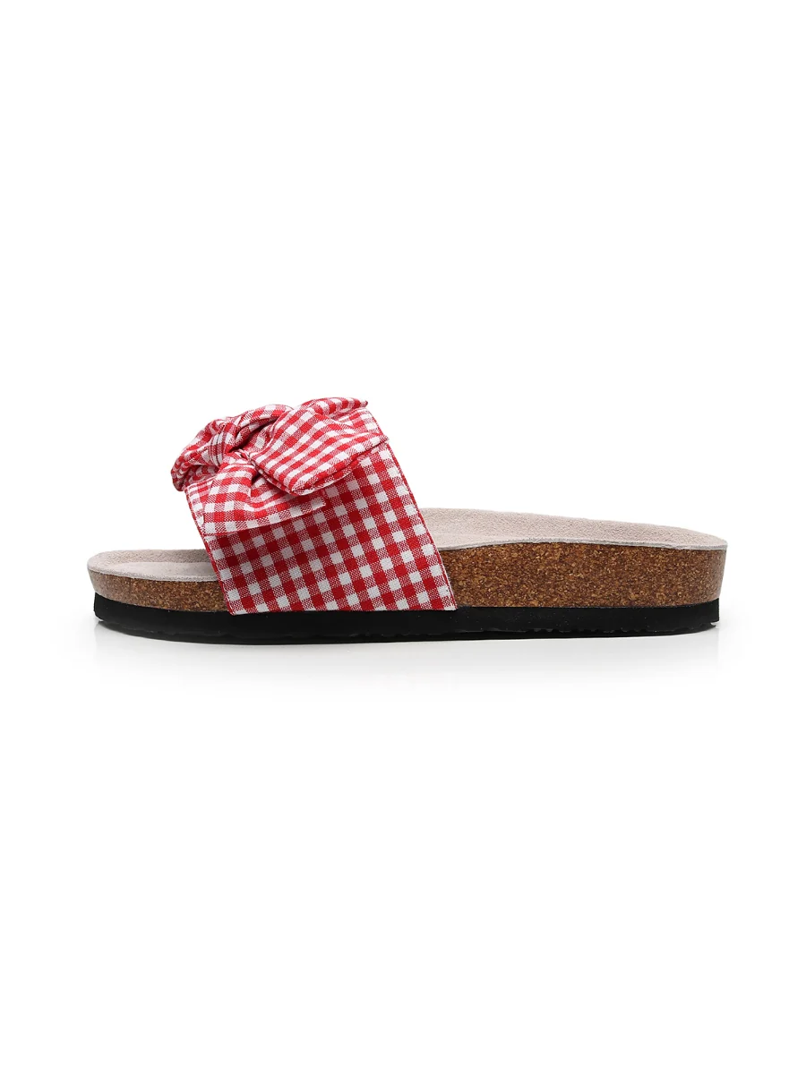 Maibulun | Red Gingham Bow Sandals Slides - Image 4