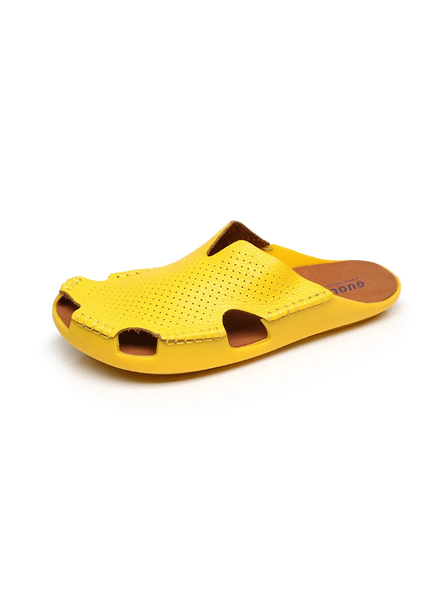 Maibulun | Perforated Cut-Out Genuine Leather Mule - Yellow - Image 2