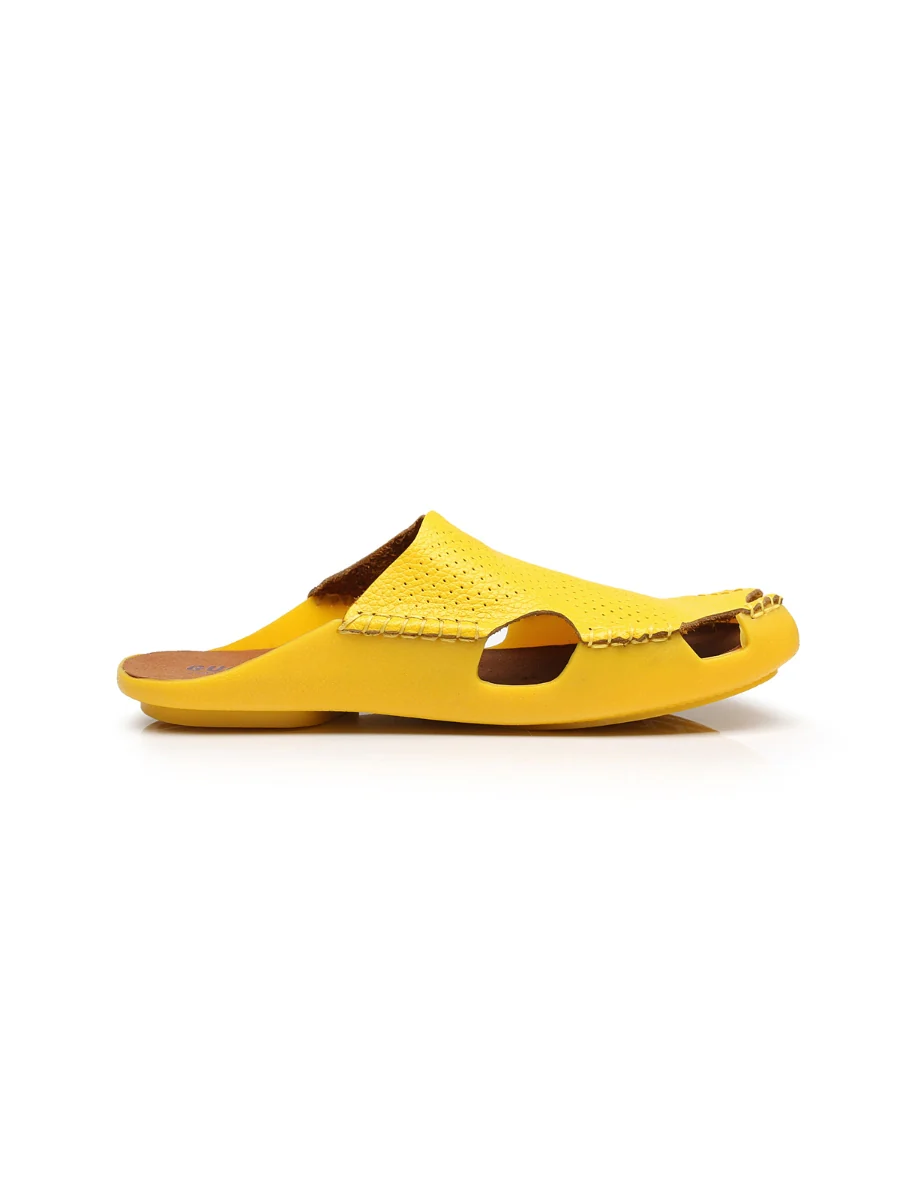 Maibulun | Perforated Cut-Out Genuine Leather Mule - Yellow - Image 3