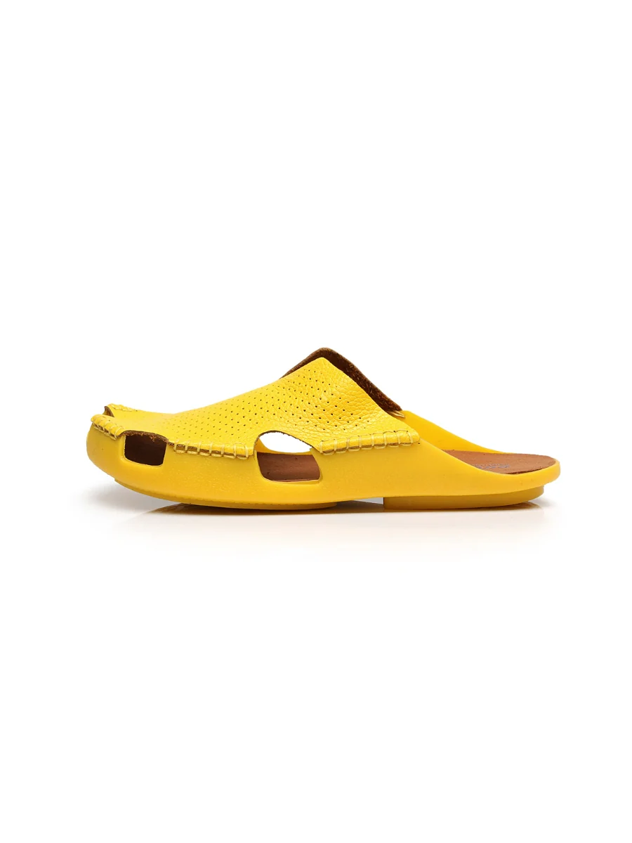 Maibulun | Perforated Cut-Out Genuine Leather Mule - Yellow - Image 4