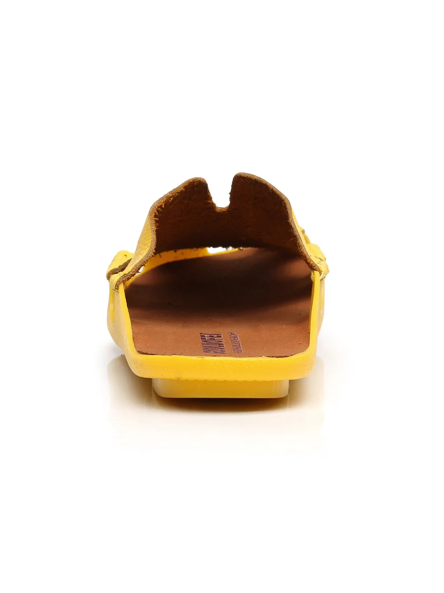 Maibulun | Perforated Cut-Out Genuine Leather Mule - Yellow - Image 5