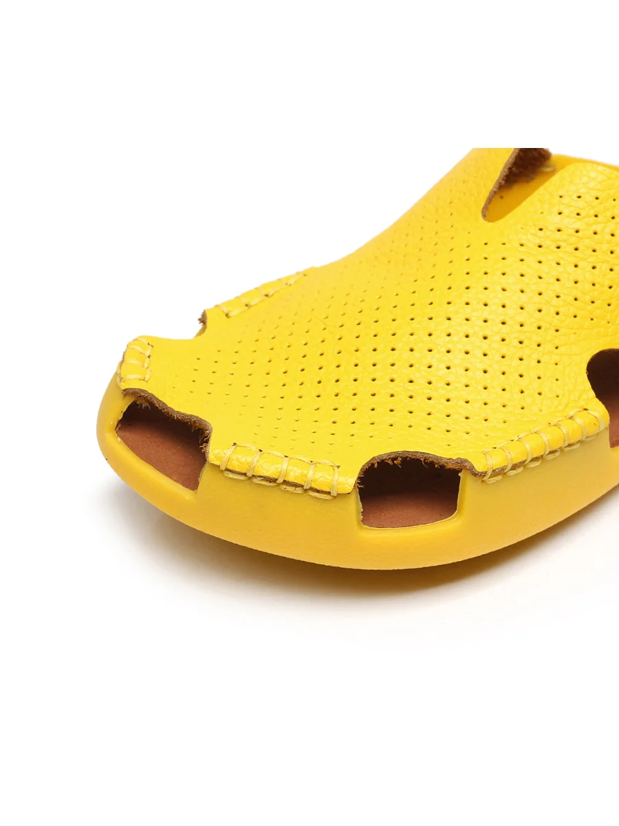 Maibulun | Perforated Cut-Out Genuine Leather Mule - Yellow - Image 6