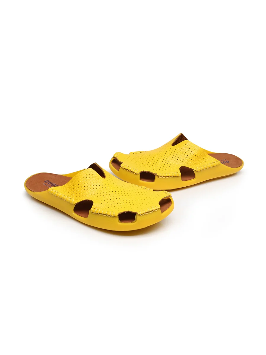 Maibulun | Perforated Cut-Out Genuine Leather Mule - Yellow - Image 8