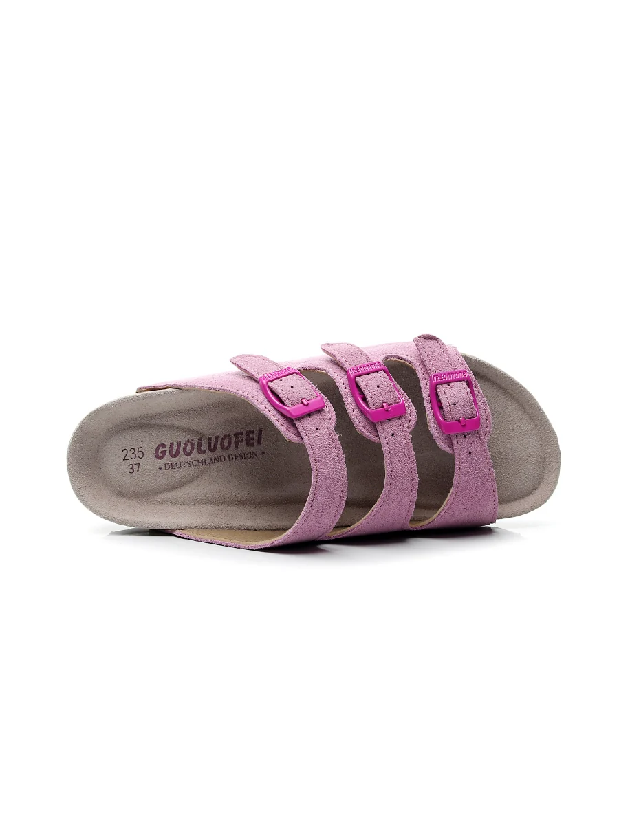 Maibulun | Pink Triple-Buckle Suede Upper Sandal - Image 3