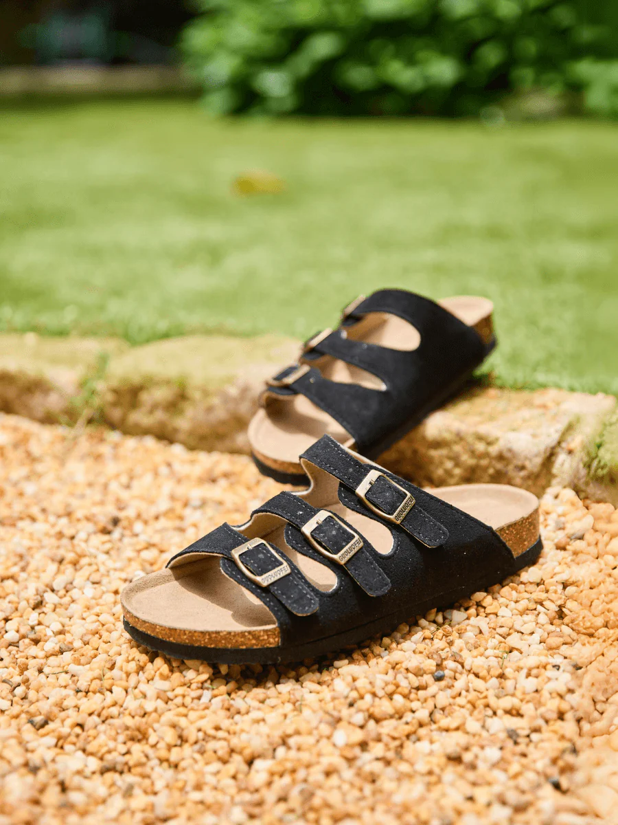 Maibulun | Signature Tri Strap Suede Footbed Sandal - Black - Image 6