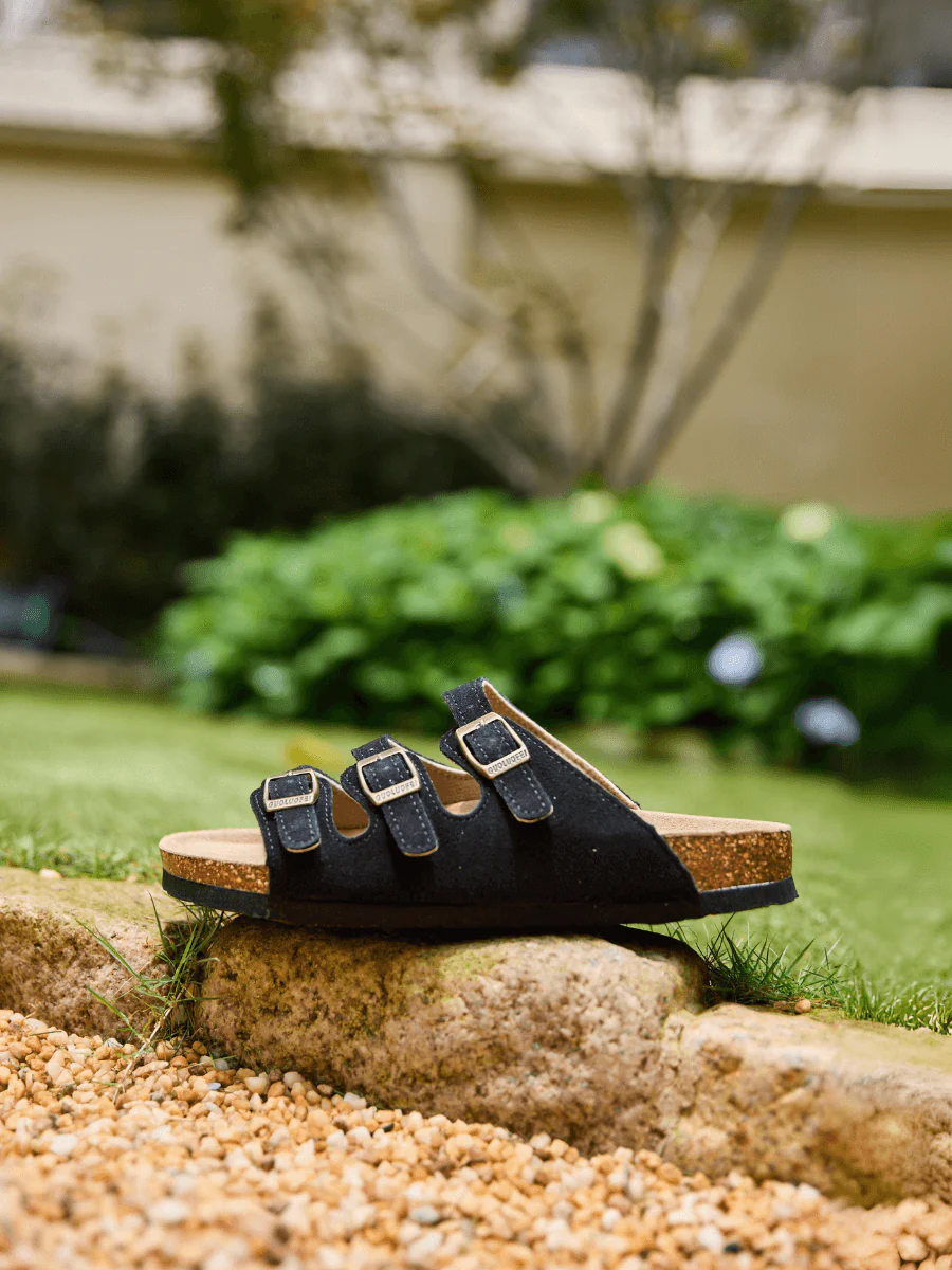 Maibulun | Signature Tri Strap Suede Footbed Sandal - Black - Image 7