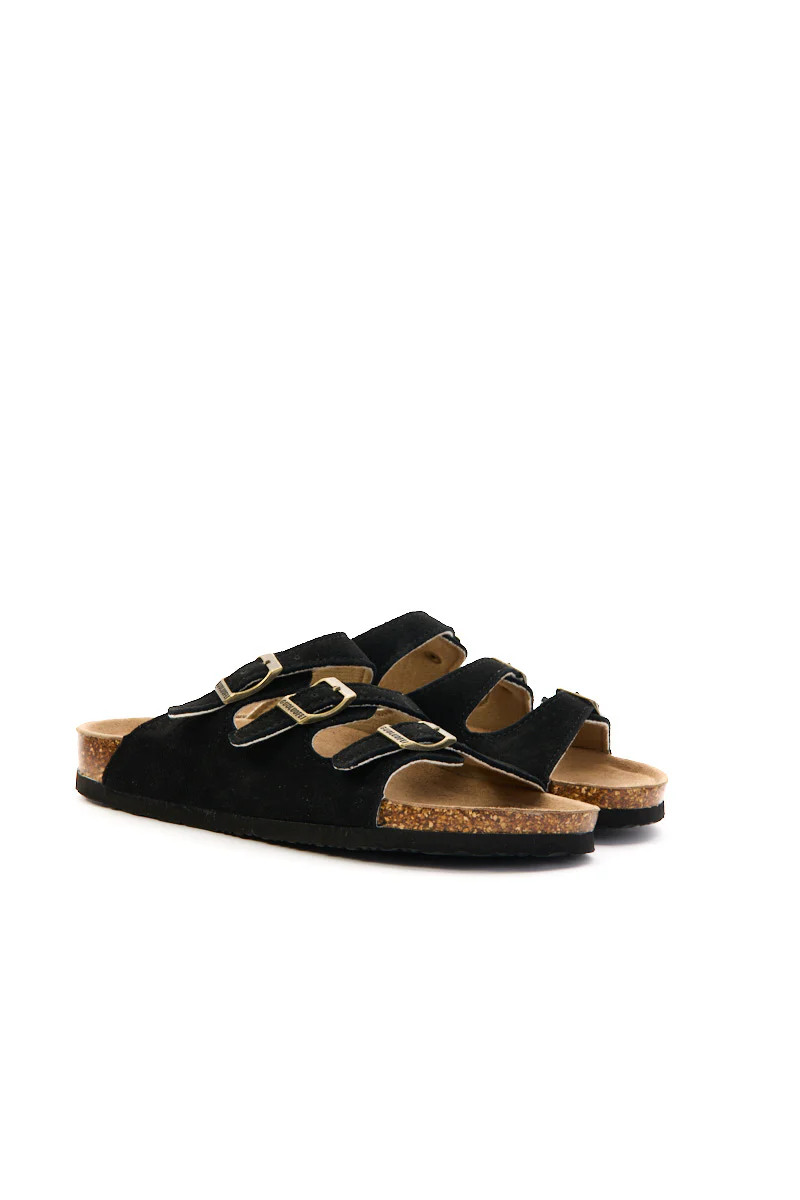 Maibulun | Signature Tri Strap Suede Footbed Sandal - Black - Image 8