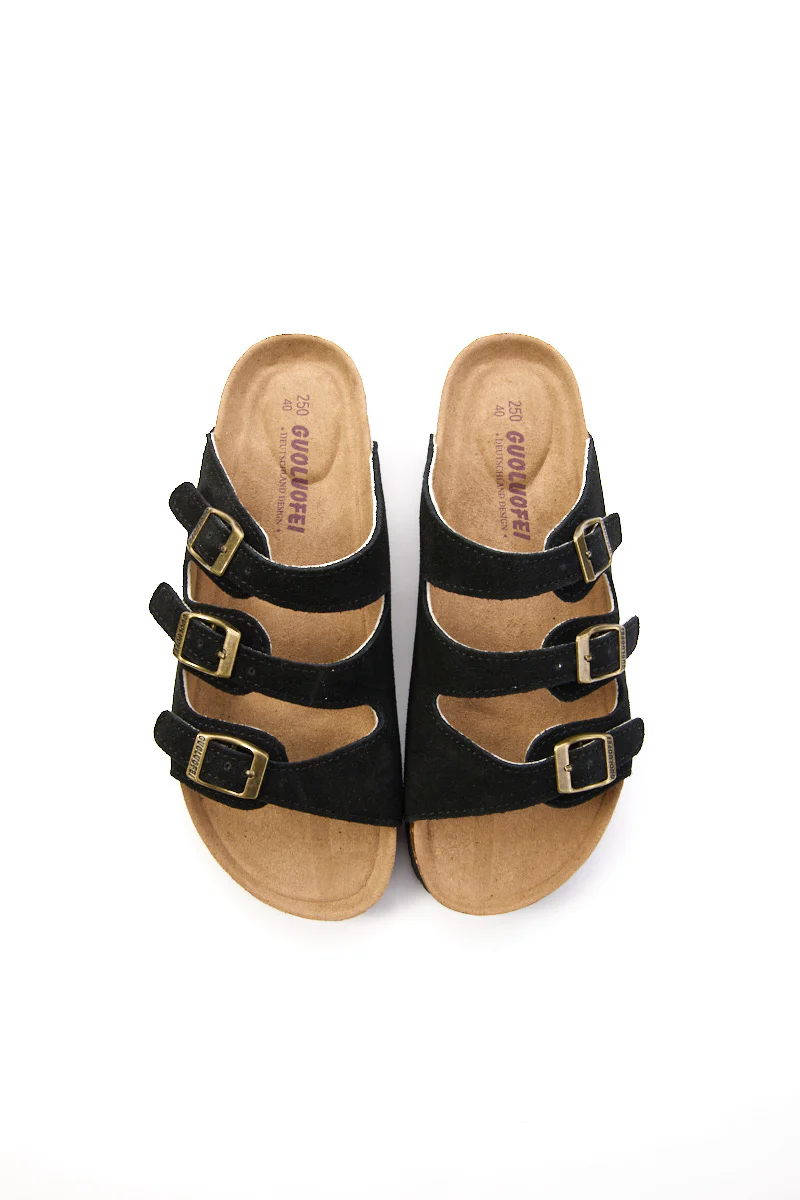 Maibulun | Signature Tri Strap Suede Footbed Sandal - Black - Image 9
