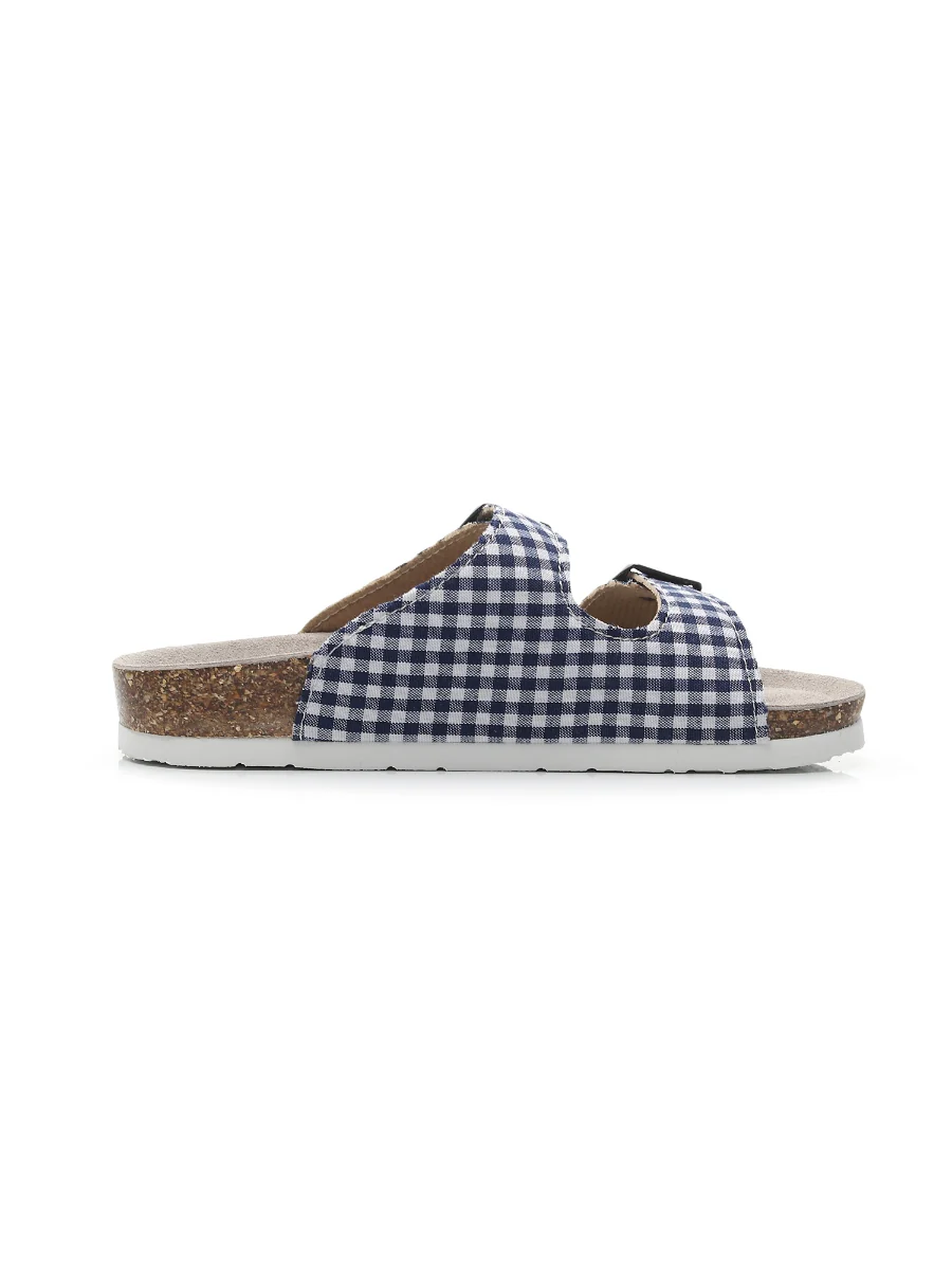 Maibulun | Tartan Gingham Double-Buckle Sandals Slides - Navy - Image 5