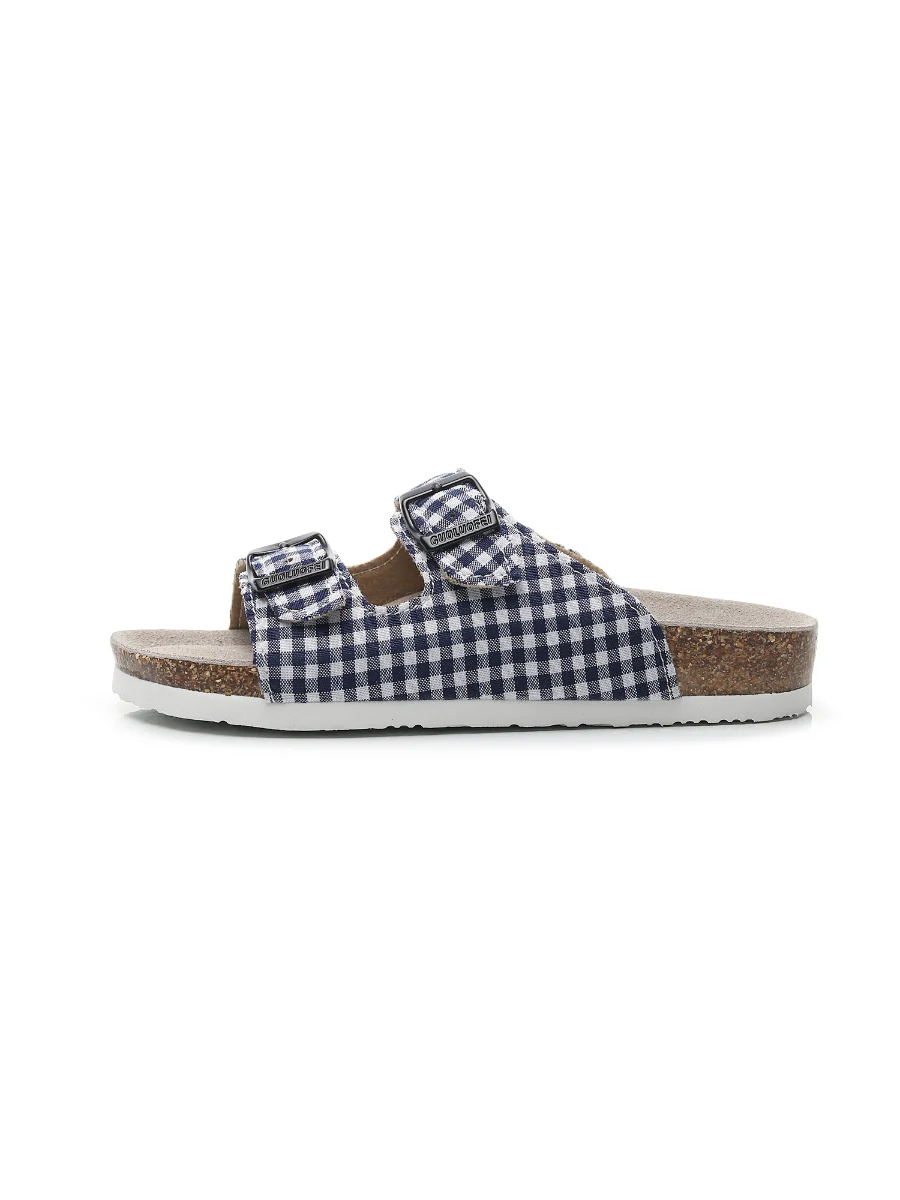 Maibulun | Tartan Gingham Double-Buckle Sandals Slides - Navy - Image 6