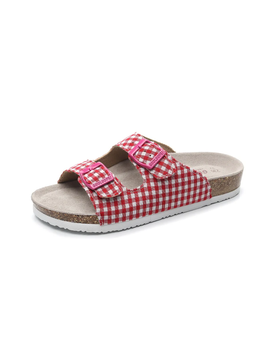 Maibulun | Tartan Gingham Double-Buckle Sandals Slides - Red - Image 2