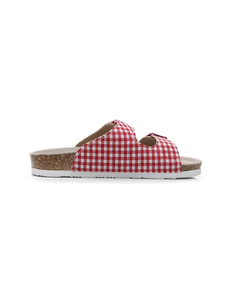 Maibulun | Tartan Gingham Double-Buckle Sandals Slides - Red - Image 5