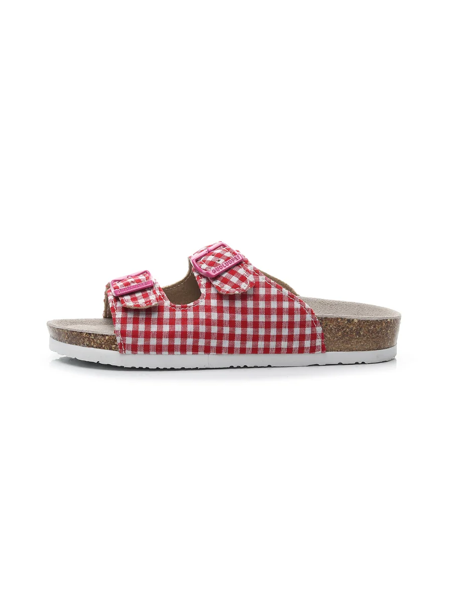 Maibulun | Tartan Gingham Double-Buckle Sandals Slides - Red - Image 6