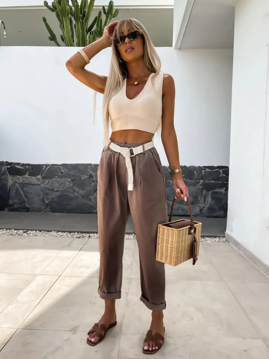Mandy High Rise Denim Pants - Brown - Image 3