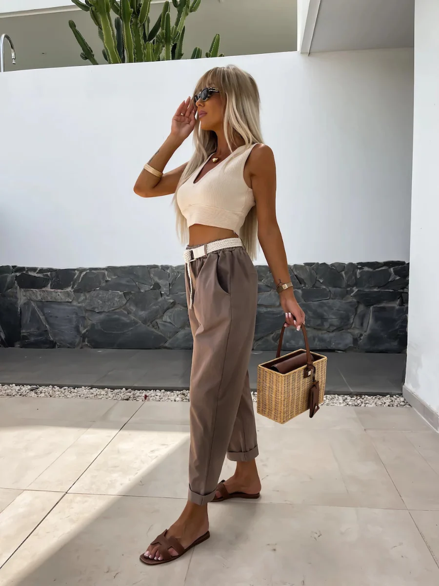 Mandy High Rise Denim Pants - Brown - Image 4