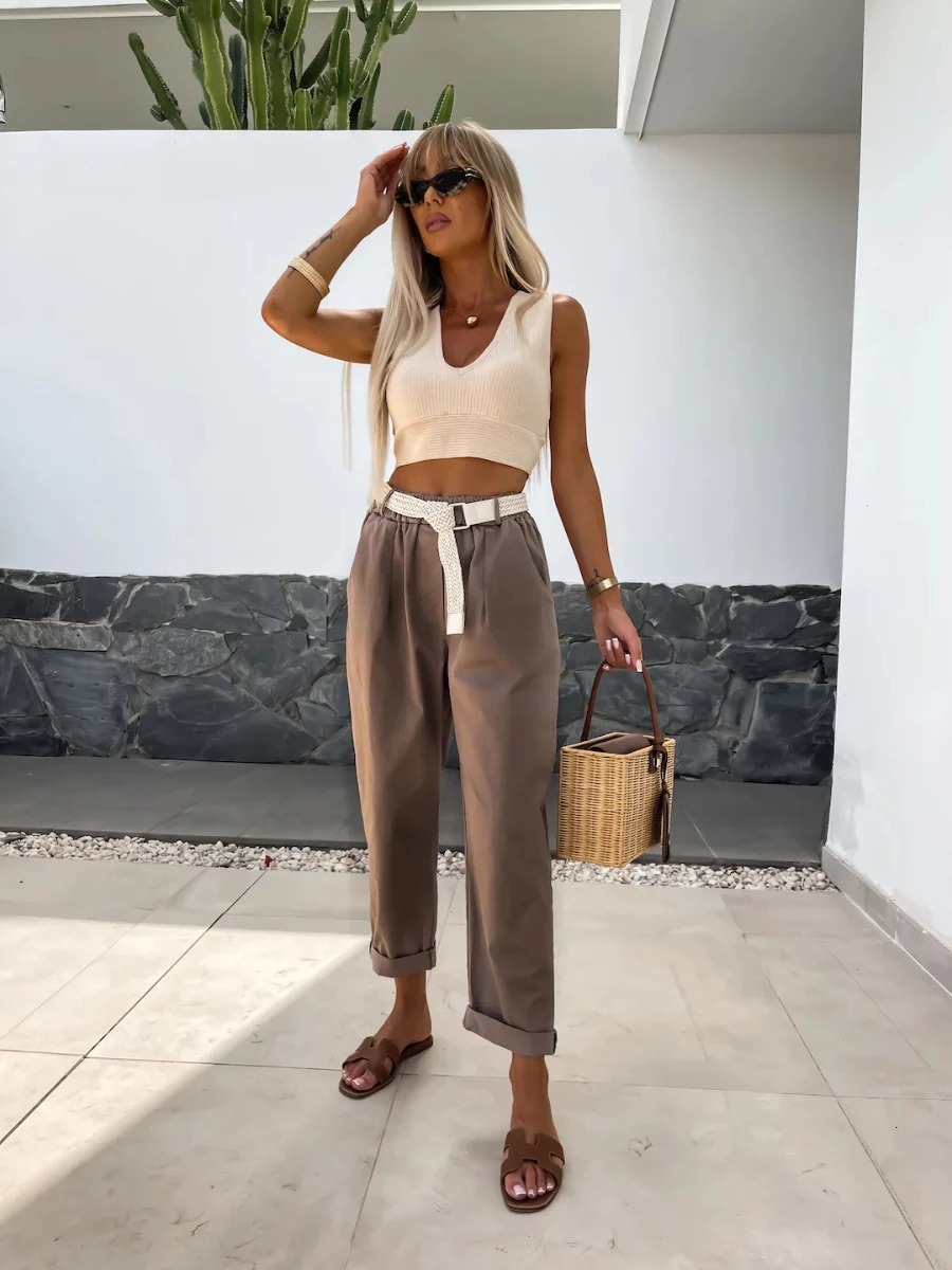 Mandy High Rise Denim Pants - Brown - Image 5