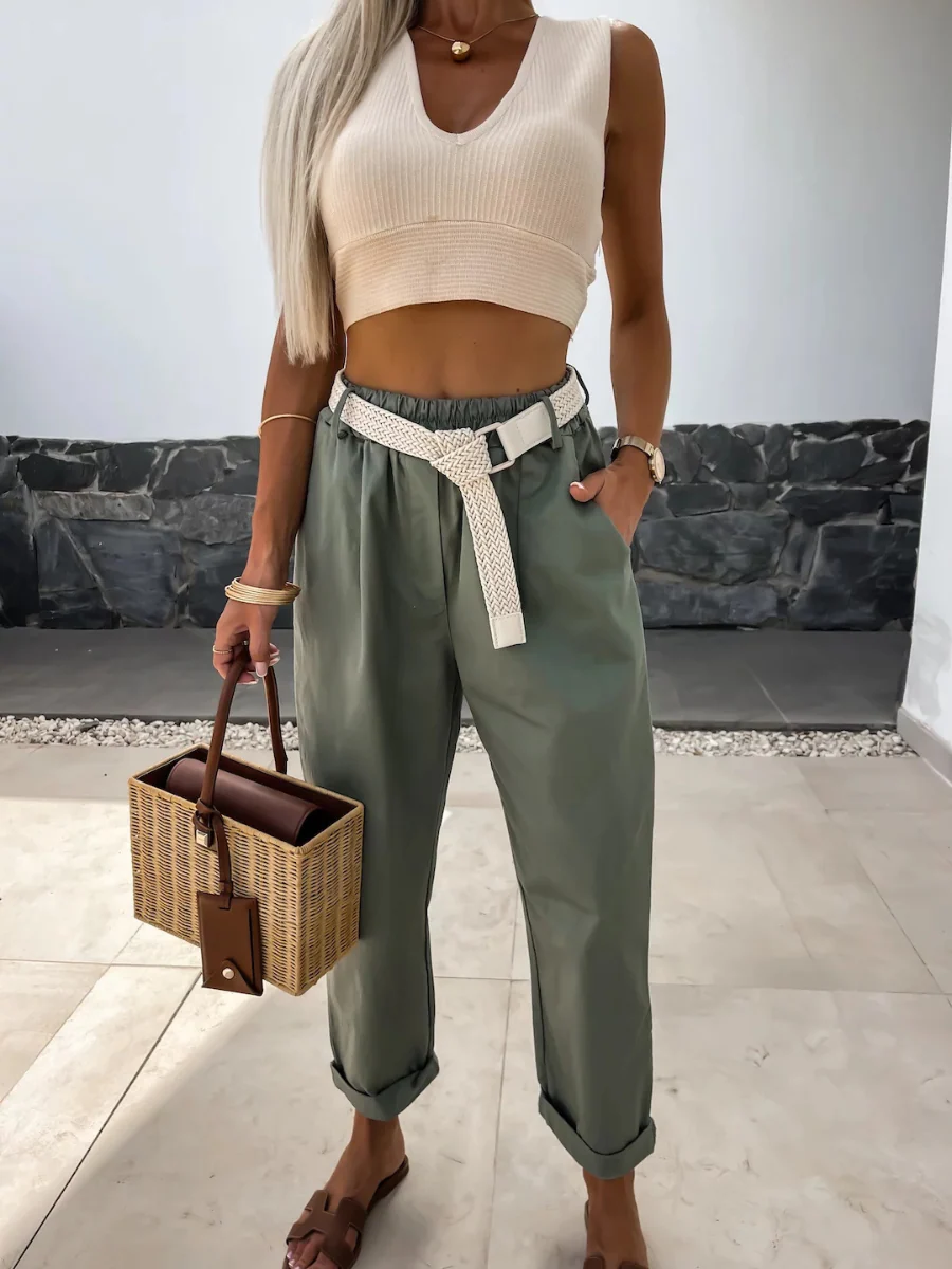 Mandy High Rise Denim Pants - Sage - Image 2