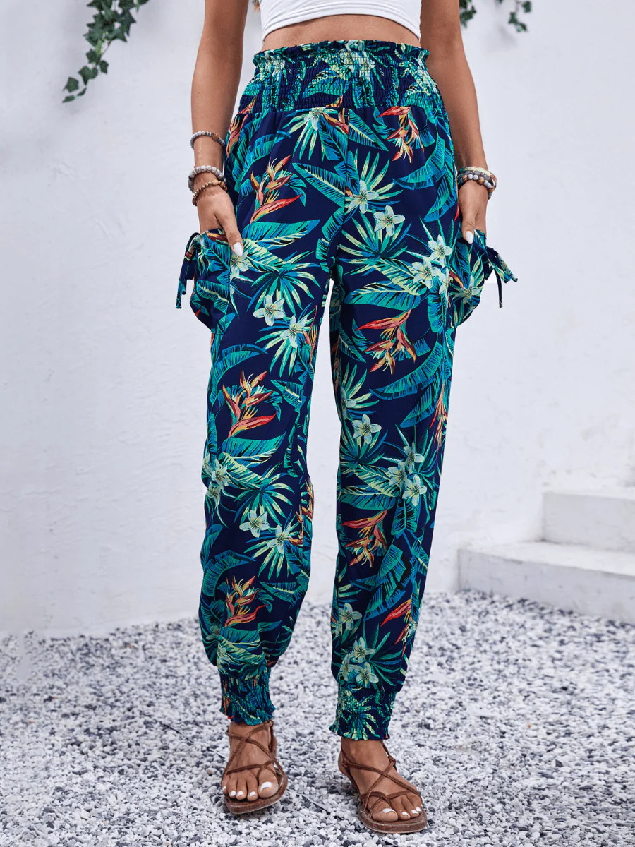 Mandy Palm Print High Rise Cargo Pants - Green - Image 2