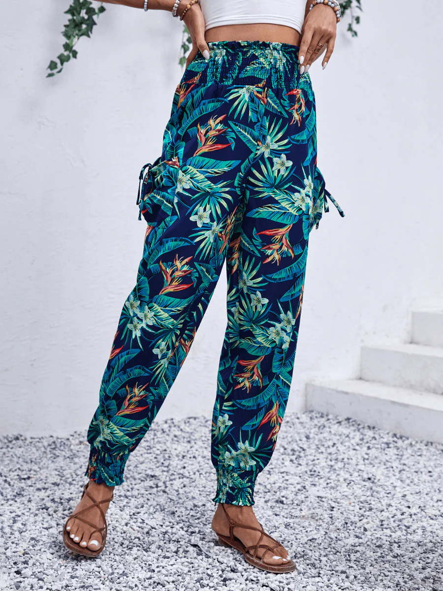 Mandy Palm Print High Rise Cargo Pants - Green - Image 3