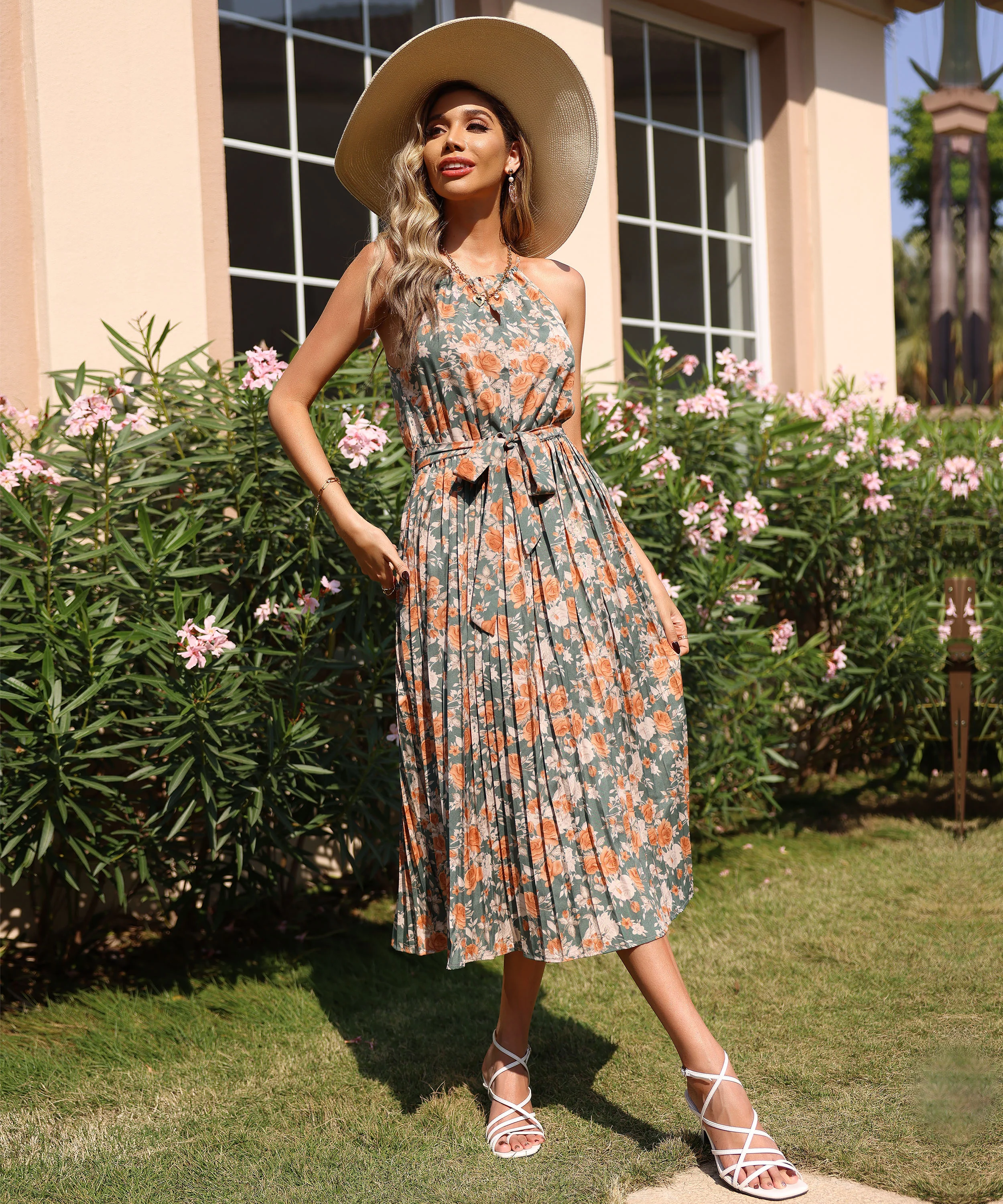 MARGOSHA HALTER DRESS - GREEN PRINT - Image 3