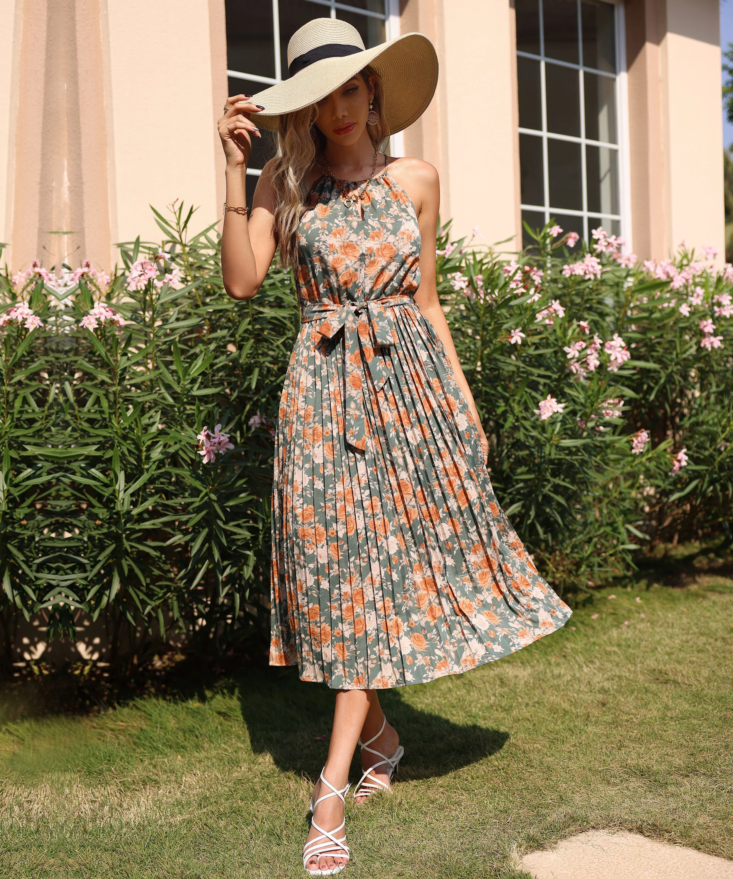 MARGOSHA HALTER DRESS - GREEN PRINT - Image 5