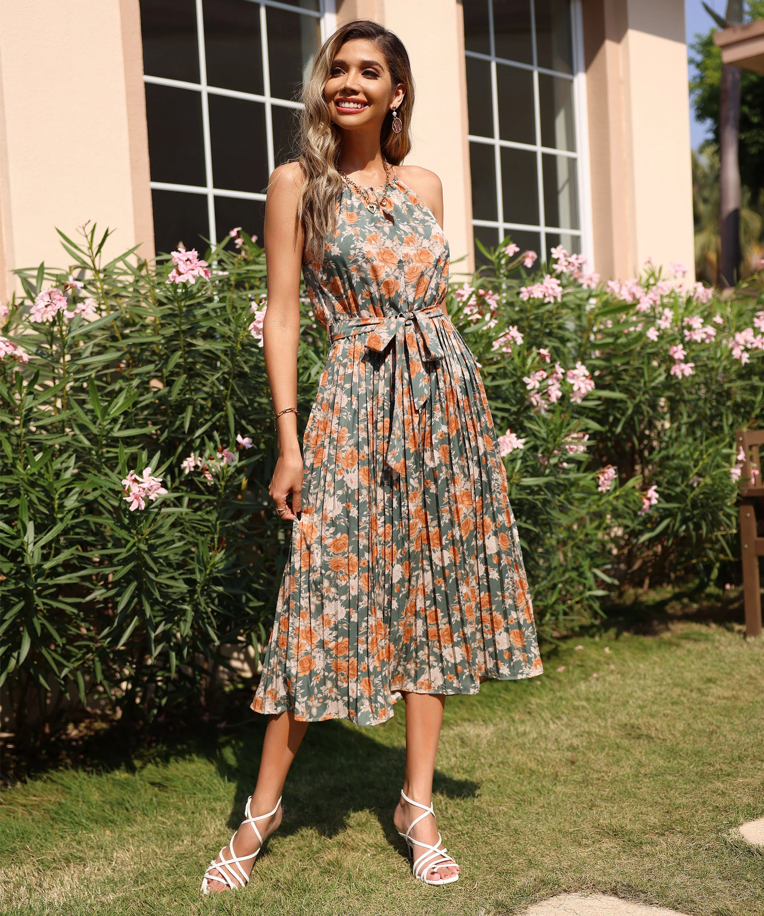 MARGOSHA HALTER DRESS - GREEN PRINT - Image 6