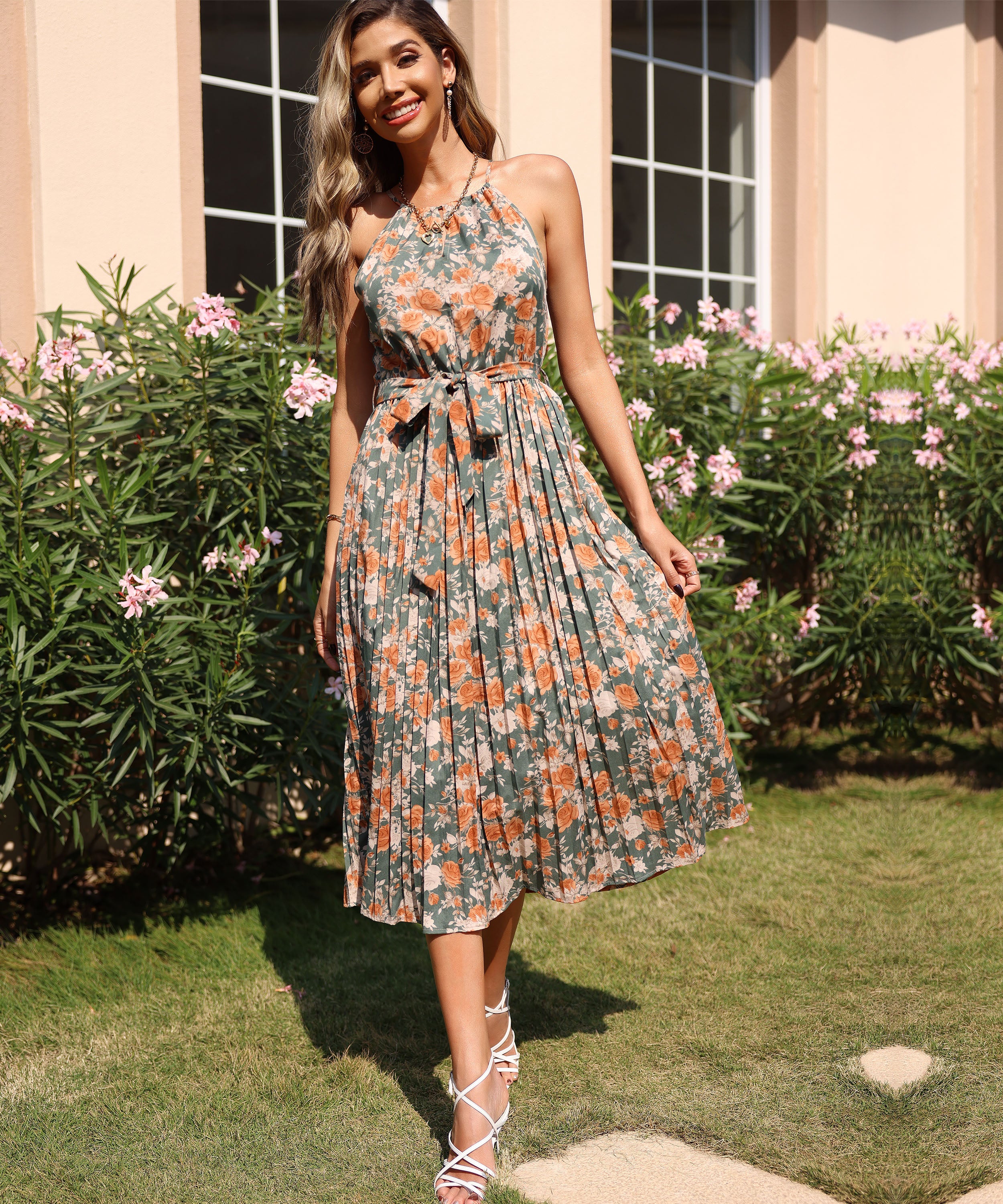 MARGOSHA HALTER DRESS - GREEN PRINT - Image 7