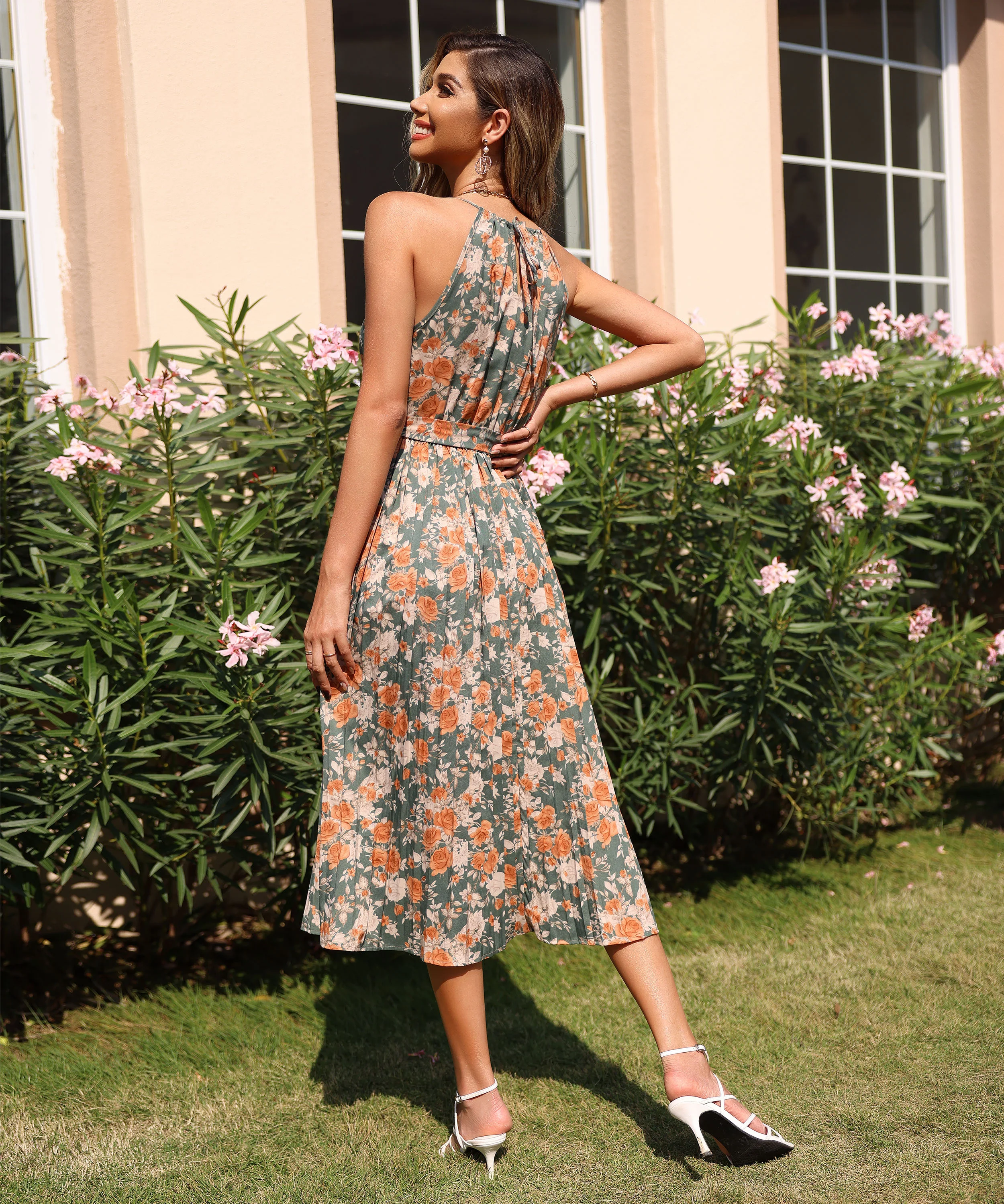 MARGOSHA HALTER DRESS - GREEN PRINT - Image 8