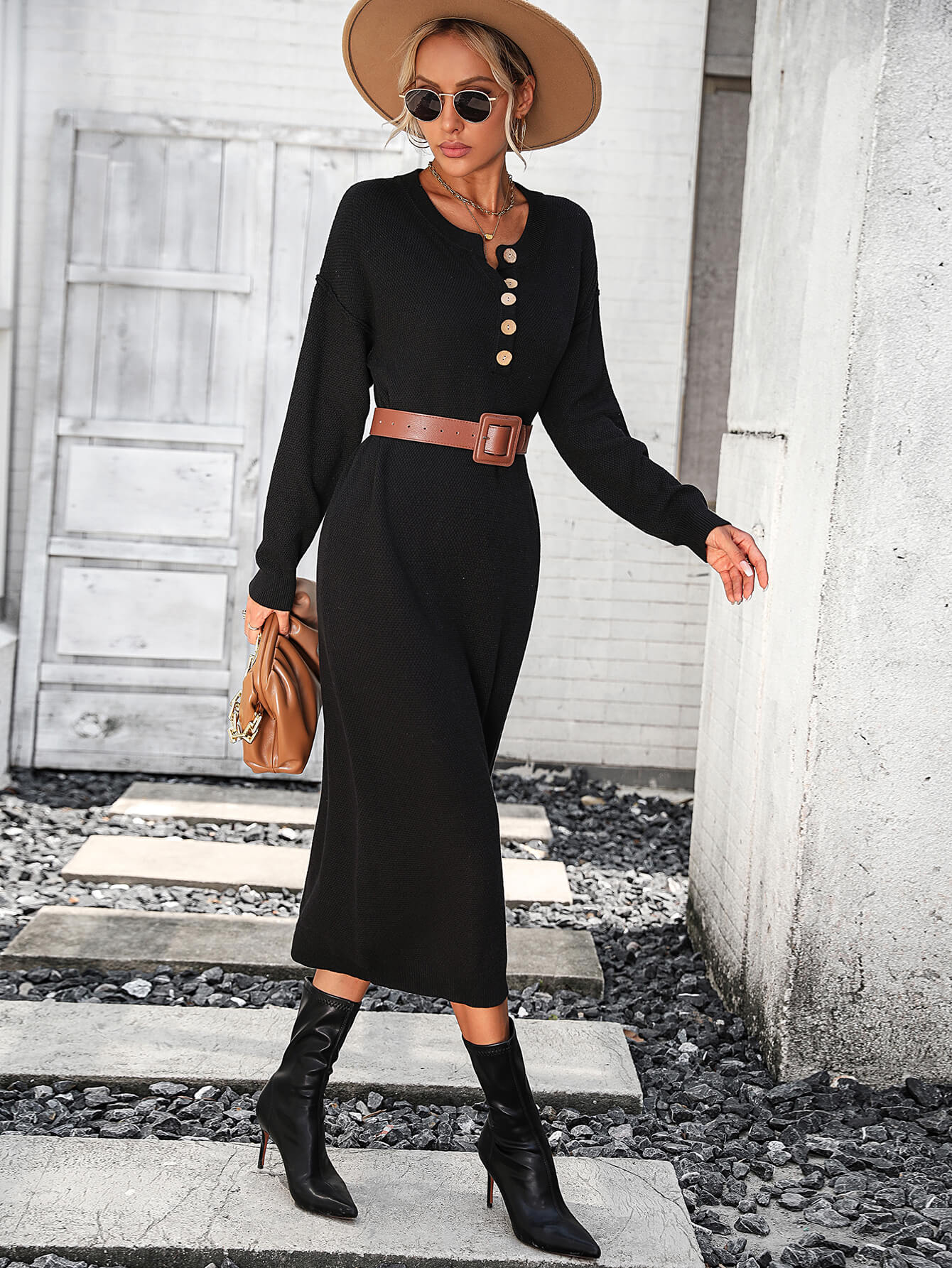 Massey Knit Midi Sweater Dress - Black - Image 2