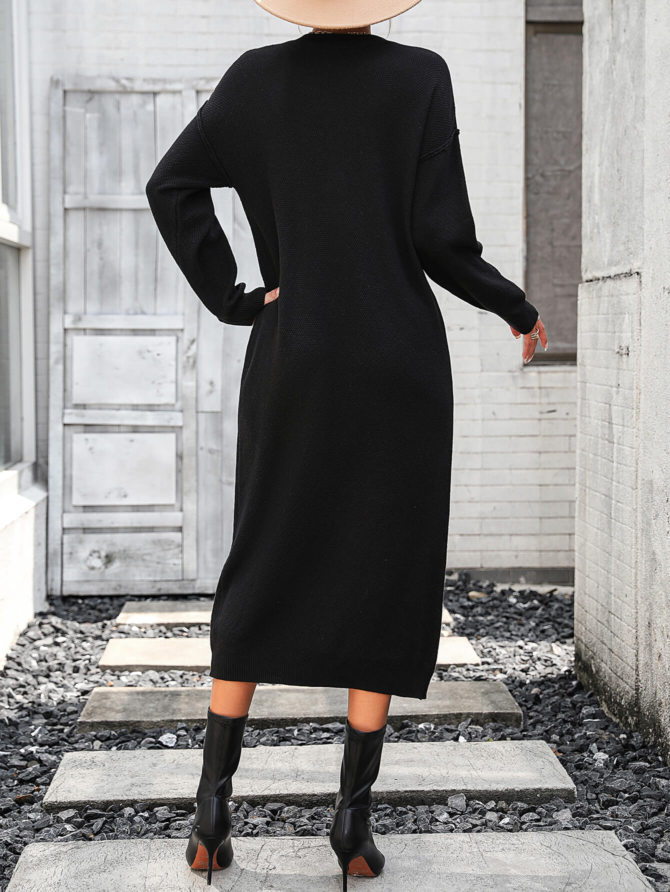 Massey Knit Midi Sweater Dress - Black - Image 3