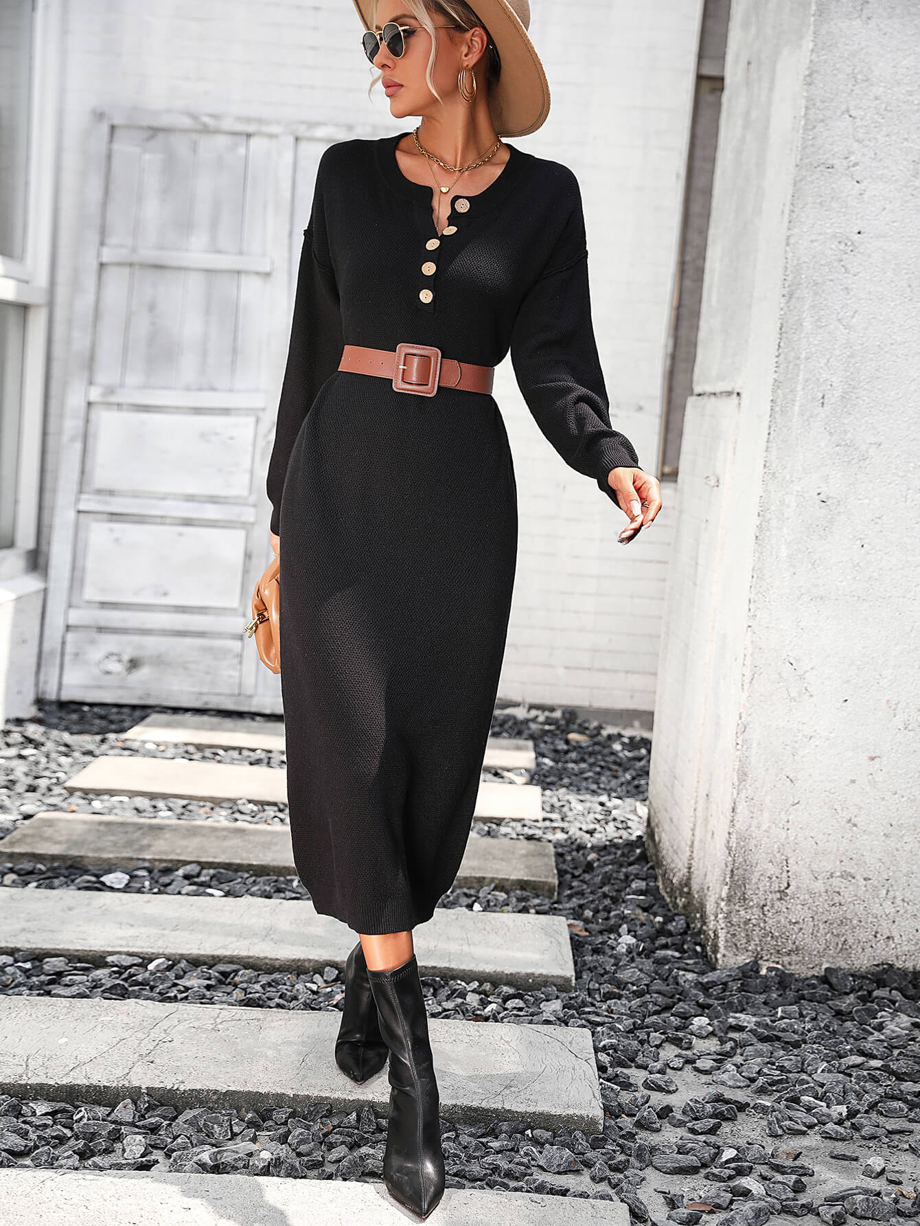 Massey Knit Midi Sweater Dress - Black - Image 4