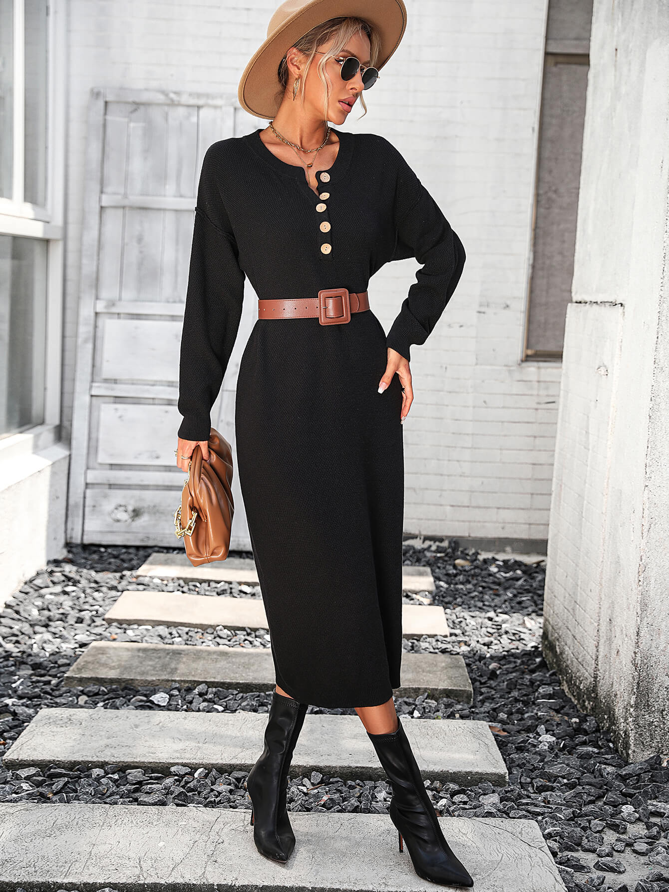 Massey Knit Midi Sweater Dress - Black - Image 5