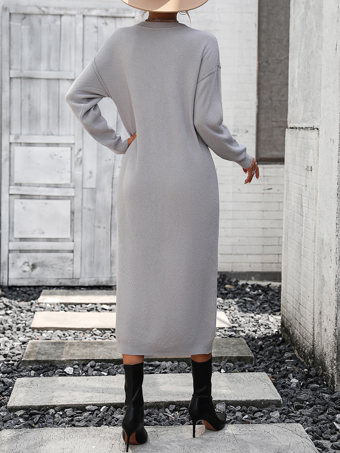 Massey Knit Midi Sweater Dress - Grey - Image 3