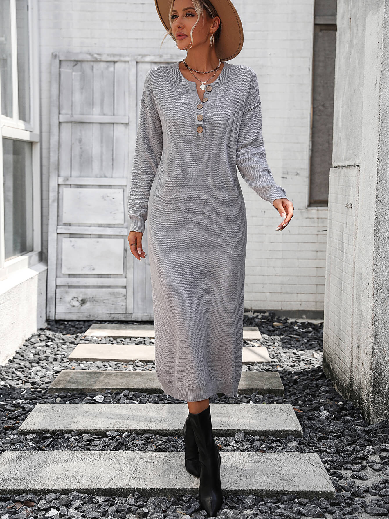 Massey Knit Midi Sweater Dress - Grey - Image 4