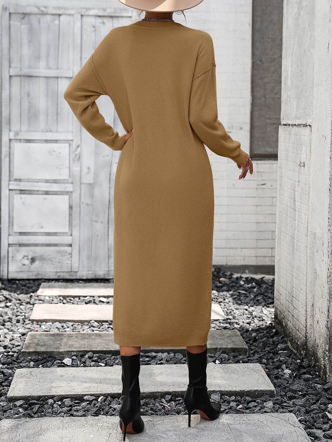 Massey Knit Midi Sweater Dress - Khaki - Image 3
