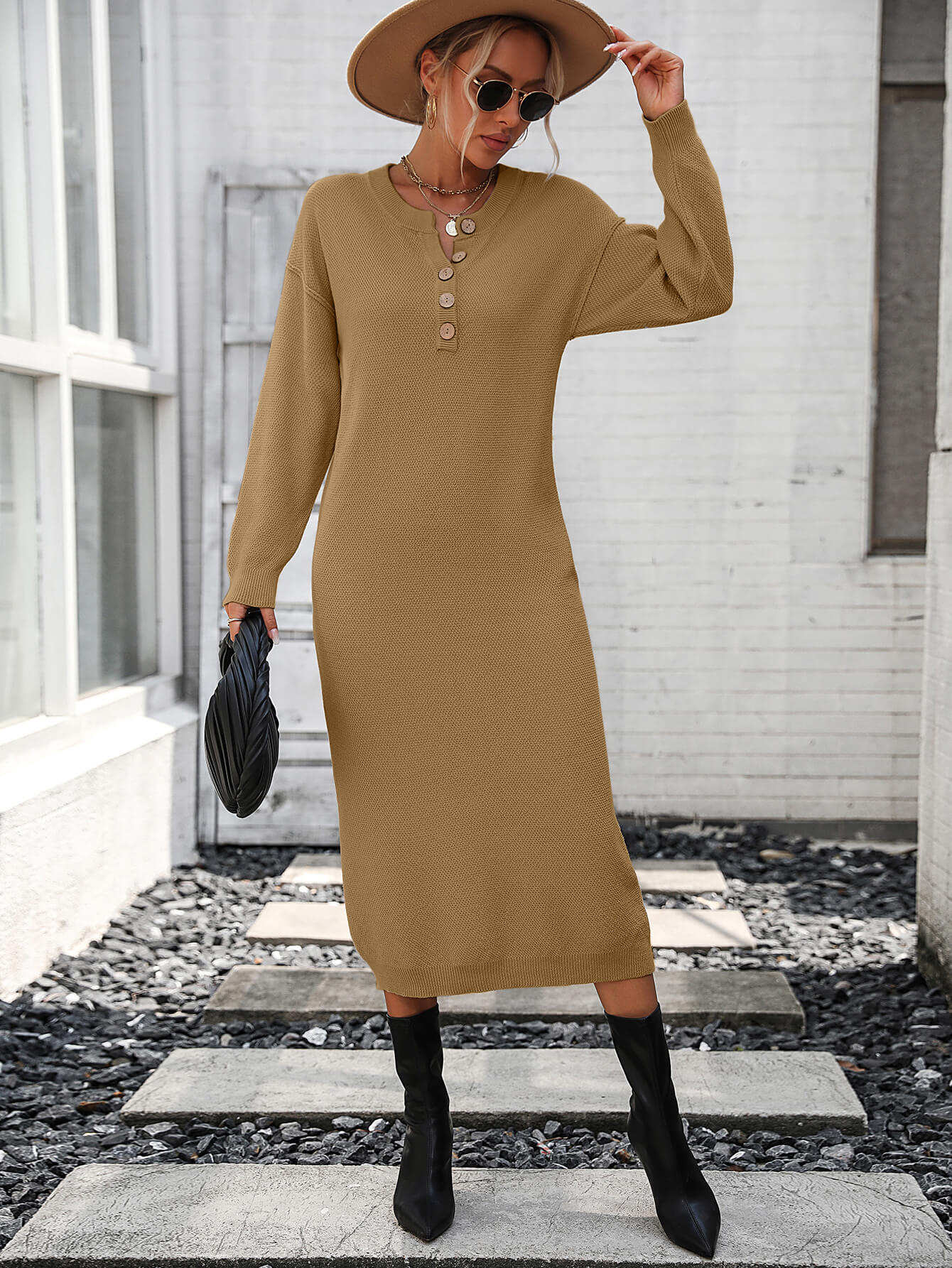 Massey Knit Midi Sweater Dress - Khaki - Image 5