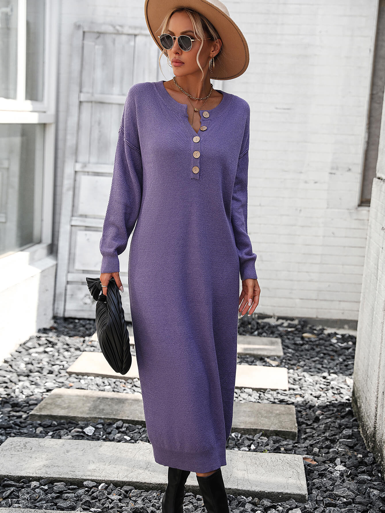 Massey Knit Midi Sweater Dress - Mauve - Image 4