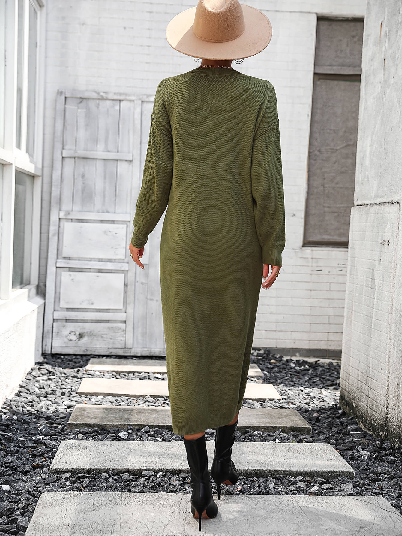 Massey Knit Midi Sweater Dress - Olive - Image 2