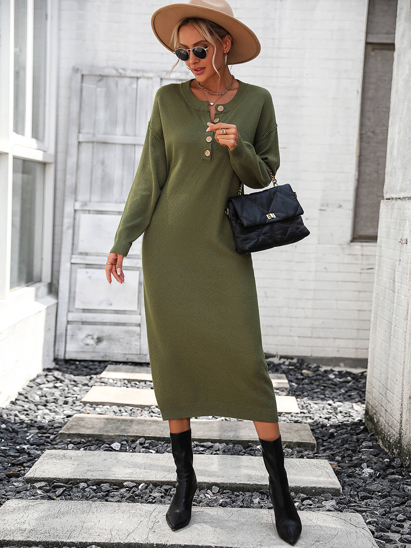 Massey Knit Midi Sweater Dress - Olive - Image 5