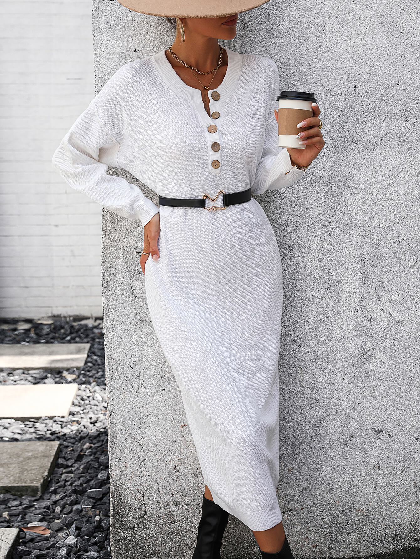 Massey Knit Midi Sweater Dress - White - Image 2