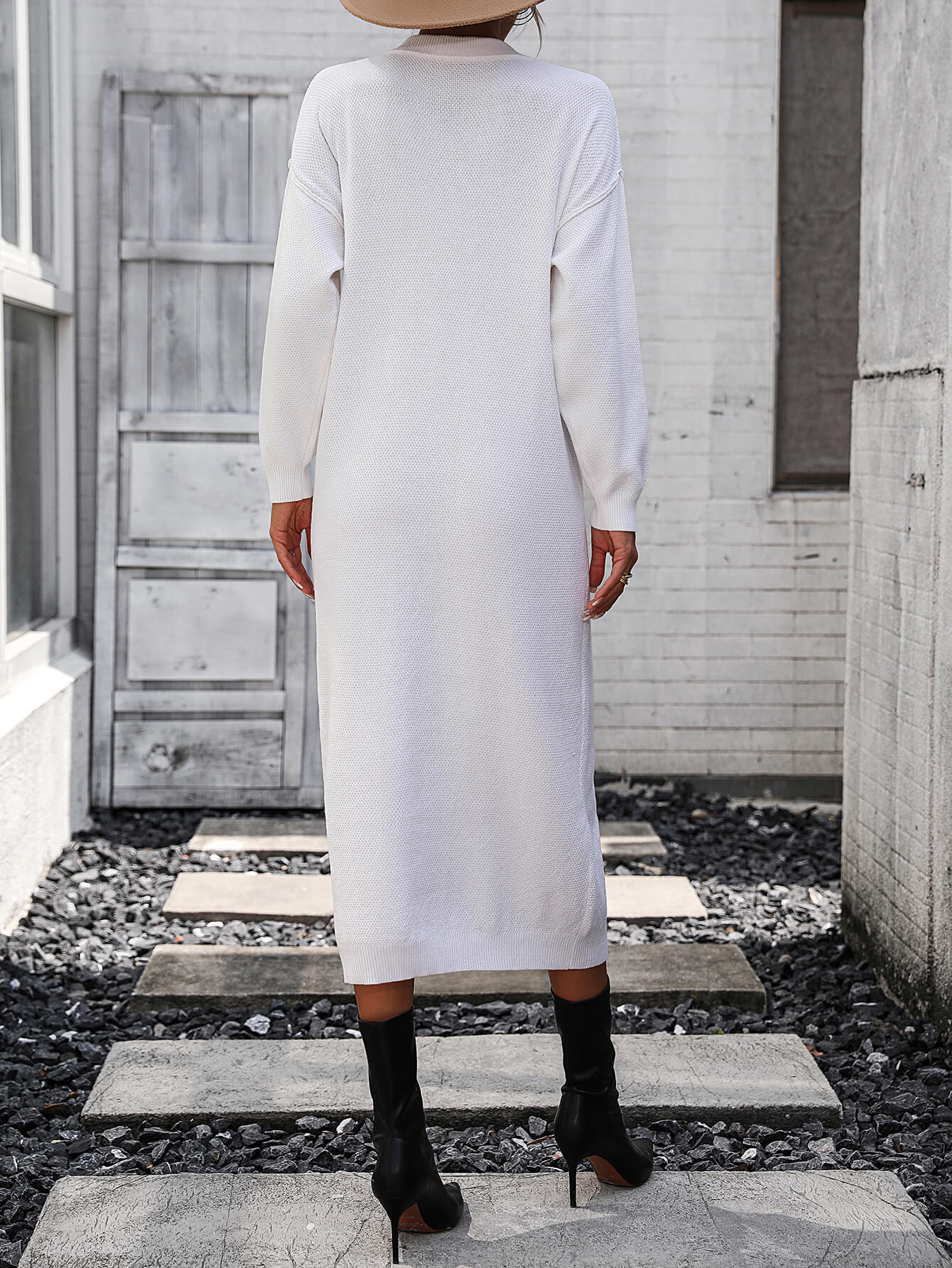 Massey Knit Midi Sweater Dress - White - Image 3